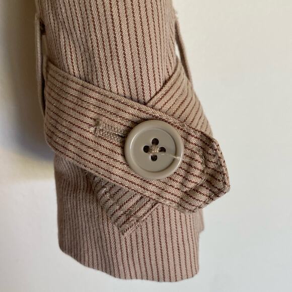 Sandro Tan Trench Coat Jacket Belted Double Breasted Striped Short - Picture 6 of 15